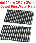 Image of Three Thirty Second Inch By Three Quarter Inch Dowel Pins Set Of Thirty Metal Dowel Pins Shelf Pegs for furniture repair displayed in two rows.