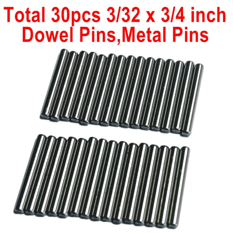 Image of Three Thirty Second Inch By Three Quarter Inch Dowel Pins Set Of Thirty Metal Dowel Pins Shelf Pegs for furniture repair displayed in two rows.