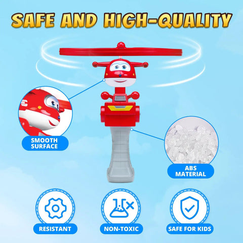Outdoor Flying Disc Launcher Toy For Kids Ages 3 4 5 6 7 8 Boys And Girls, Easy Pull String Airplane Themed, showing ABS material and features