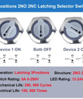 22Mm Latching DPDT Rotary Selector Switch With 3 Positions 2NO 2NC Waterproof Metal Housing showing On and Off positions