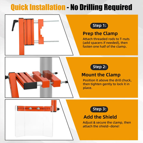 Installation steps for Drill Press Guard With Flip Up Shield For 2 To 4 Inch Column Diameters Adjustable Protective Cover