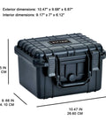 All Weather Waterproof Camera Case With Foam For Drones And Gear Bombproof Protection in elegant black showing dimensions.