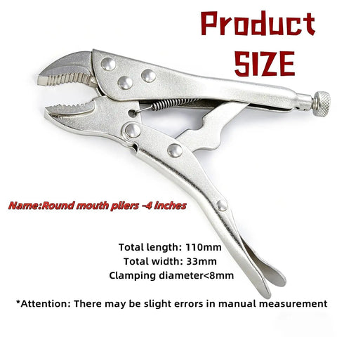4 Inch Locking Pliers With Curved Jaw And Wire Cutter, Pro Grade Chromium Vanadium Steel, Adjustable Jaw Width