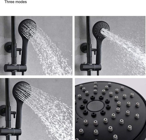 UMJIGF Bathroom Shower System Thermostatic Shower Mixer Set with Adjustable Shower Rail, showcasing three spray modes and rainfall effect.