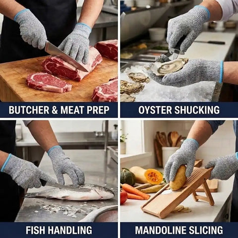 Level 9 Cut Resistant HPPE Kitchen Gloves Pro Grade Heavy Duty Food Safe for butcher, oyster shucking, fish handling, mandoline slicing