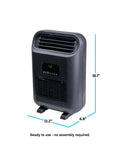 18-Inch Space Heater freestanding view, digital thermostat, 1500W, remote, Eco Mode, 12-Hour Timer, compact, black design.