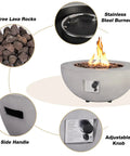 Outdoor Propane Fire Pit Table Set With Tank Cover For Backyard Hangouts And Patios, gray concrete bowl, stainless steel burner, free lava rocks