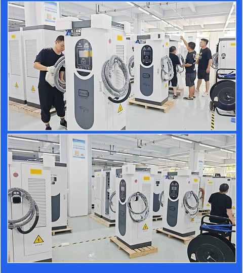 Smart EV Charger Commercial Charging Station With Dual Port Design For Fleet Parking And Business Lots Featuring Network Ready Setup in a facility.