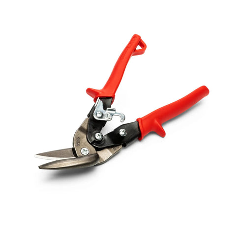 Metalmaster Offset Aviation Snips For Straight And Left Cut Nine And A Quarter Inch M6R Red Built Tough With Non Slip Serrated Jaws That Grip Material And Cut Through Low Carbon 18 Gauge Steel Like A Pro And Leave Clean Quick Results