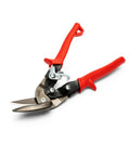 Compound Action Offset Long Cut Aviation Snips For Easy Hand Clearance, Heavy Duty Twelve And One Eighth Inch Length with red handles