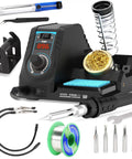 926LED V3 Beginner Friendly 60W Soldering Station Kit With Temperature Control Includes Helping Hands, tweezers, solder, tips in black.