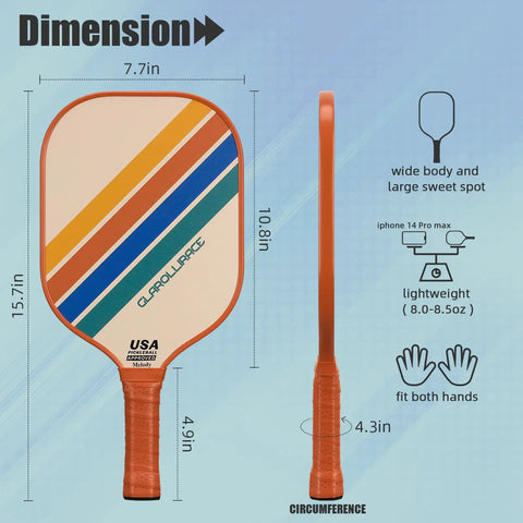 Set Of 2 Pickleball Paddles With USAPA Approval, Fiberglass Surface And PP Honeycomb Core, paddle dimensions and features