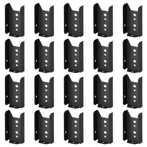 20 Pack Fence Rail Brackets For 2x4 Wood Posts, 18 Gauge Black Powder Coated Steel arranged in rows