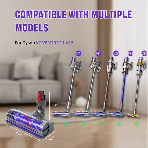 Upgrade Vacuum Brush Roller Head For V7 To V15 Cordless Vacuums Quick Release Motor Head Replacement AntiTangle Design shown with compatible models