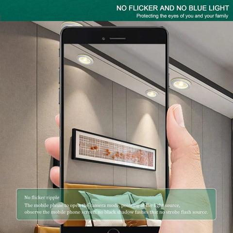 VOGHMOLD 12W LED Recessed Ceiling Light Glass Panel Downlight 6 inch in a modern living room with no flicker light.