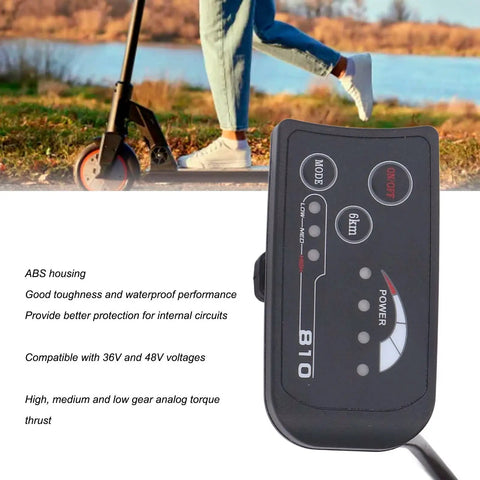 Real Time Battery Power Meter For Electric Bikes And Scooters With 4 Wire LED Display Panel 36V 48V Digital Readout close-up with scooter