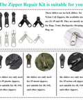 143 Piece Zipper Repair Kit With Install Plier For Bags Jackets Tents Backpacks Sleeping Bags Includes Nylon Coil Sliders And Metal Zippers For Quick DIY Repairs On The Go, showcasing various slider types for nylon, plastic, and metal zippers.
