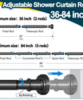 Illustration of Adjustable Spring Tension Shower Curtain Rod 36 To 84 Inches No Drilling Rustproof With Non Slip Ends Install Guide