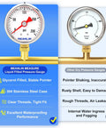 Meanlin glycerin-filled stainless steel pressure gauges, two units, 0–200 psi and 0–400 psi, 1/8 in NPT, 1.5 in dial.
