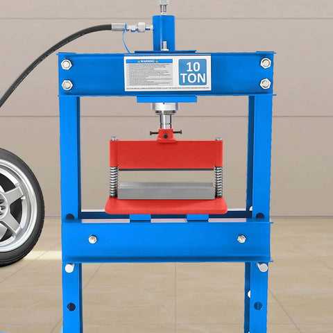 Beefed Up Heavy Duty 12 Inch Press Brake Attachment for Hydraulic Shop Presses, dual spring design, in a 10 ton press setup