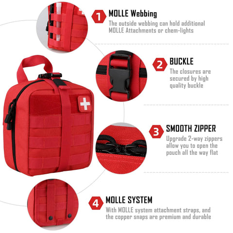 LIVANS 1000D red first aid bag with MOLLE webbing and white medical cross patch.
