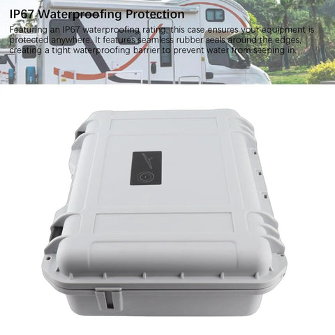 Precision Cut Foam Insert Hard Case With IP67 Waterproof Seal For Mini Satellite Dish And Accessories in white, closed position
