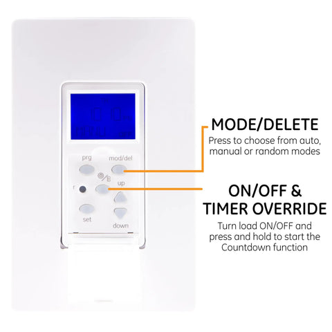 SunSmart 7 Day In Wall Digital Timer Switch With Auto Sunrise Sunset, Weekly Programming, white faceplate with display