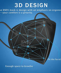 3D design of All Day Safe Kn95 Face Mask Pack Of 50 Individually Wrapped 5 Ply with breathable ergonomic fit diagram.