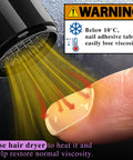 Using a hair dryer to restore viscosity on 600 Pieces Press On Nail Adhesive Tabs Set With 15 Sizes For Perfect Fit No Glue Needed