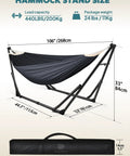 Black 2 In 1 Hammock And Swing Chair With Collapsible Steel Stand And Carrying Case Portable And Adjustable for Outdoor Use