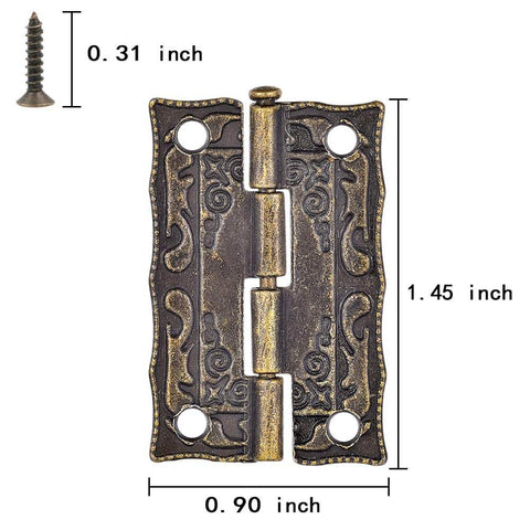 0.9 x 1.45 inch bronze engraved hinge with screw for 40 Piece Bronze Engraved Hinge Kit For Antique Boxes And Jewelry Boxes Vintage Style