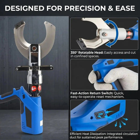 18V Cordless Cable Cutters Heavy Duty Electric Wire Cutters With Hydraulic Shears, Dual Battery Pack, Battery Powered Cable Cutting Tool For 10-120mm Aluminum And Armored Cu Al Cable EZ-135C, blue cutter with rotatable head