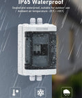 Outdoor Breaker Box 15 Amp Miniature Circuit Breaker With DIN Rail Enclosure Solar Disconnect Switch IP65 Waterproof DC 12 to 500V AC 90 to 480V No Polarity Big Wiring Space Easy Install mounted outdoors under rain