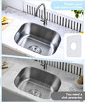 Kitchen sink with and without Two Pack Silicone Sink Protectors For Kitchen Sink With Trellis Pattern, 13 By 11 Inches, overlay.