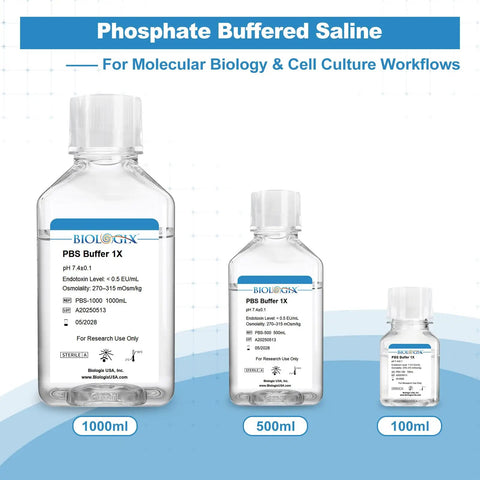 Phosphate Buffered Saline Solution PBS Buffer 1X Sterile 0.1 Micron Filtered 500 mL For Rock Solid Lab Performance In Sample Washing Buffer Exchange And General Solution Preparation, 500mL bottle
