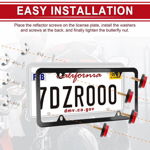 4Pack Reflective Red License Plate Screws With Nuts Springs And Washers High Visibility Fasteners on license plate frame
