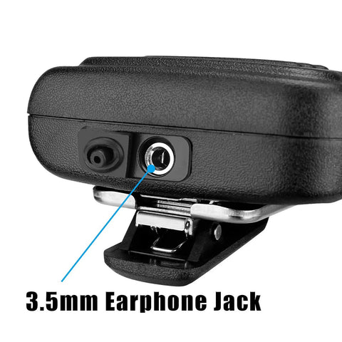 Close-up of Heavy Duty Radio Microphone Shoulder Mic For Police And Hobbyists IP54 with 3.5mm earphone jack and durable clip