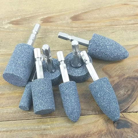 8 Piece Rotary Grinding Stone Set With One Quarter Inch Hex Shank Pro Grade Assorted Cone Cylinder And T Shape Mounted Abrasive Bits