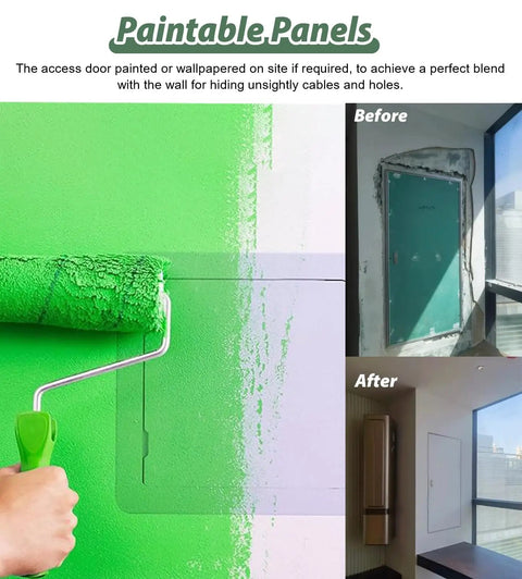 No Sweat Install Aluminum Frame Drywall Access Door Hidden Plumbing Inspection Hatch Paintable Ceiling Service Panel in green wall