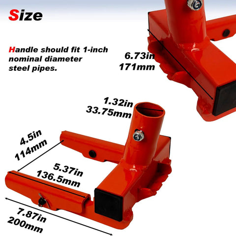 Pallet Buster Tool Head Only No Handle With Nail Remover And Locking Screw For Quick Pipe Handle Attachment Fits 1 Inch Nominal Diameter Pipe, orange steel size diagram