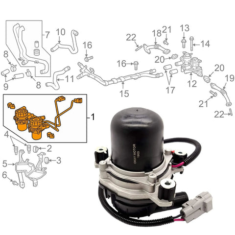 Two Pack Secondary Air Pump Replacement For Toyota Tundra Sequoia Lexus LX570 Land Cruiser 2007 2013 Models 4.0L 4.6L 4.7L 5.7L Fits 17610 0S010 10200231AA 33 2504M shown with diagram of components