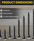 Tough As Nails Black Wood Screws For Drywall And Sheetrock Flat Head Coarse Thread Design Phillips Drive displayed by size.