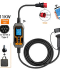 Portable Type 2 EV Charger 11KW 16A 3 Phase Wireless App Control Electric Vehicle Charging Cable 5 Meters has a sleek design with a display.