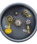 Top view of Steel Forklift Propane Tank Cylinder With Built In Gauge, 33.5 Lb Capacity, Liquid Draw Design, Gray Finish