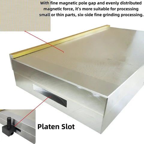 Permanent Magnetic Chuck For Milling And Grinding, 6 By 12 Inch Lathe Magnet With 100 To 120 N Per Cm2 Magnetic Force shown at angle with platen slot