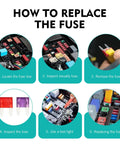 How to replace fuse steps with fuse box and mini blade fuses, Tough As Nails Mini Blade Fuse Kit For Cars RV Truck Boat 120 Piece Assortment With Puller Tool Multiple Amps.