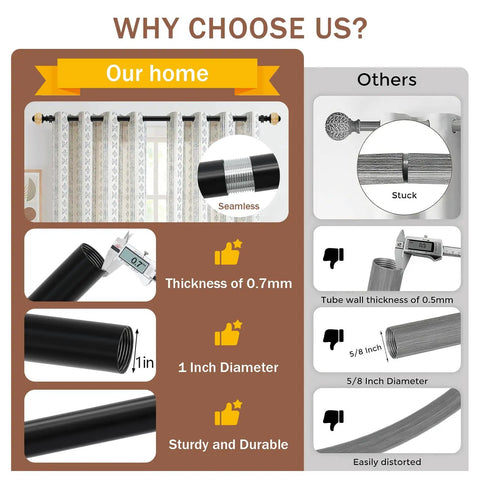 Comparison chart of 1 Inch Adjustable Curtain Rod Set With Dope Luxury Crystal Translucent Finials In Black Gold Extends From 28 To 52 Inches Heavy Duty Up To 50 Lbs Modern Bedroom And Living Room Window Decor versus others
