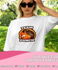Model wearing Team Punch t-shirt with Six Pack Adorable Monkey Punchs Baby Graphic Team Punchs Big Love Gifts DTF Transfers