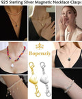 Magnetic Heart Shaped Clasp Set For Necklaces And Bracelets, Double Lobster Claw Clasps With Easy Clip On Design, 925 Silver Finish