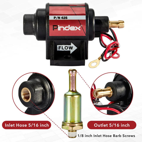Universal 12V Electric Gasoline Fuel Pump 28 GPH Low Pressure Transfer Pump For Carburetors Two To Three Point Five Psi Fits Most 4 6 And 8 Cylinder Engines with inlet and outlet details